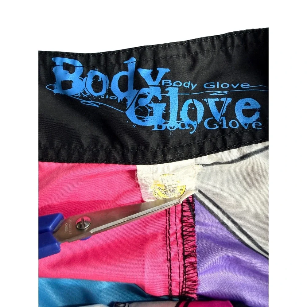 Vintage Y2K Body Glove Board Shorts Size 34 Neon Geometric Pattern Dopamine Surf